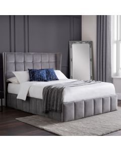 Gatsby Velvet King Size Bed With Storage In Light Grey