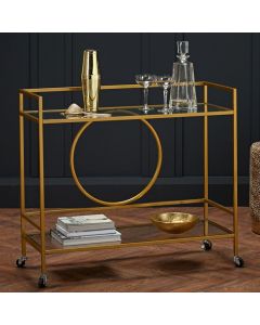 Gatsby Clear Glass Shelves Drinks Trolley In Gold