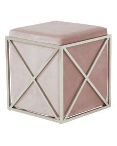 Georgia Velvet Upholstered Accent Stool In Pink With Silver Frame
