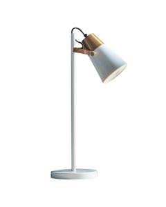 Gerik Task Table Lamp In White With Aged Brass Details