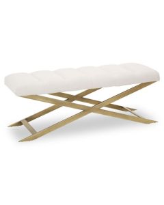 Gilden Fabric Upholstered Hallway Bench In Natural With Cross Legs