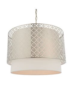 Gilli Large White Linen Shade Ceiling Pendant Light In Satin Nickel