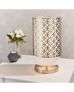Gilli Vintage White Fabric Shade Table Lamp In Satin Nickel