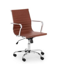 Gio Faux Leather Home And Office Chair In Brown And Chrome