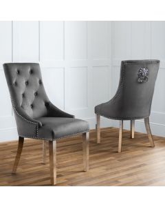 Gladstone Grey Velvet Lion Head Dining Chairs In Pair