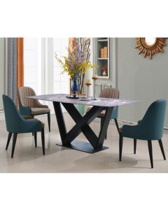 Glendale Natural Stone Marble Dining Set With 4 PU Chairs