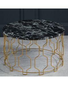 Grace Round Wooden Coffee Table In Black Marble Effect