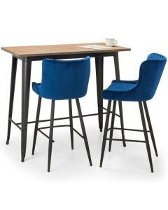 Grafton Bar Set In Mocha Elm With 2 Luxe Blue Velvet Bar Stools