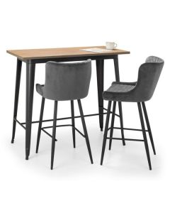 Grafton Bar Set In Mocha Elm With 2 Luxe Grey Velvet Bar Stools