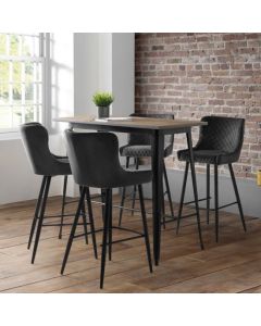 Grafton Bar Set In Mocha Elm With 4 Luxe Grey Velvet Bar Stools