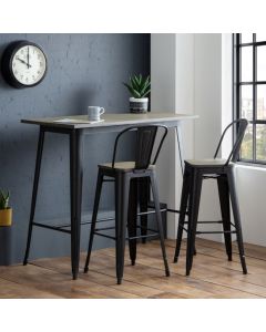 Grafton Wooden Bar Table In Mocha Elm With 2 Stools