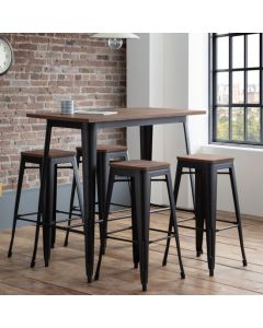 Grafton Wooden Bar Table In Mocha Elm With 4 Backless Bar Stools