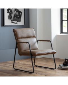Gramercy Faux Leather Bedroom Chair In Brown With Black Legs
