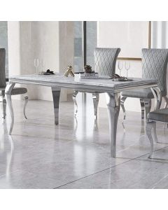 Grande Natural Stone Dining Table In Marble Effect With Stainless Steel Base
