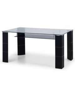 Greenwich Clear Glass Dining Table With Black Leather Covered Legs