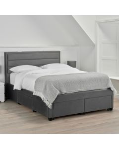 Greenwich Velvet Double Bed With Drawers In Grey