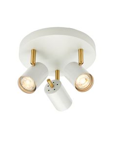 Gull 3 Lights Round Ceiling Light In Matt White And Satin Brass