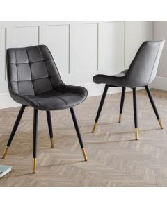 Hadid Grey Velvet Dining Chairs In Pair