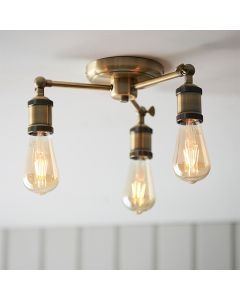 Hal 3 Lights Semi Flush Ceiling Light In Antique Brass