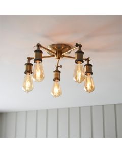 Hal 5 Lights Semi Flush Ceiling Light In Antique Brass