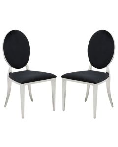 Hampton Black Velvet Upholstered Dining Chairs In Pair