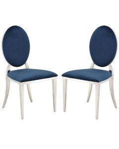 Hampton Blue Velvet Upholstered Dining Chairs In Pair