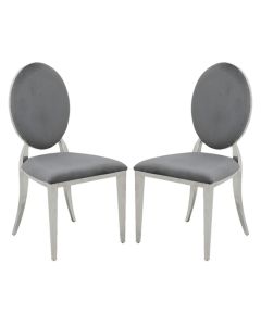 Hampton Dark Grey Velvet Upholstered Dining Chairs In Pair