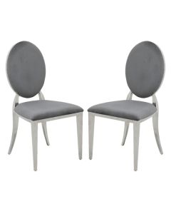 Hampton Dark Grey Velvet Upholstered Dining Chairs In Pair