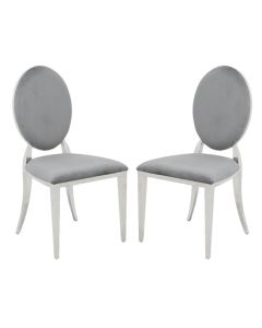 Hampton Light Grey Velvet Upholstered Dining Chairs In Pair