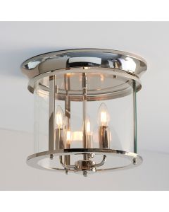 Hampworth 3 Lights Clear Glass Shade Flush Ceiling Light In Bright Nickel
