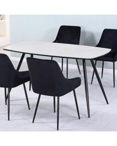 Handan Marble Effect Glass Dining Table With Black Metal Legs
