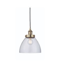 Hansen Clear Glass Shade Ceiling Pendant Light In Antique Brass