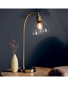 Hansen Clear Glass Shade Task Table Lamp In Antique Brass