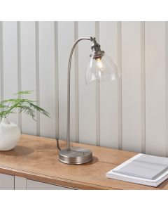 Hansen Clear Glass Shade Task Table Lamp In Brushed Silver