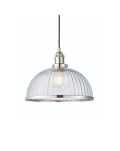 Hansen Clear Ribbed Glass Ceiling Pendant Light In Bright Nickel