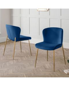 Harper Velvet Dining Chair In Blue With Gold Metal Legs