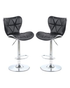 Harlow Black Faux Leather Bar Stools In Pair With Chrome Base