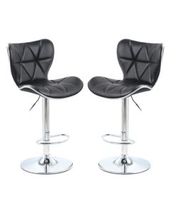 Harlow Black Faux Leather Bar Stools In Pair With Chrome Base