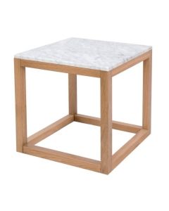 Harlow White Marble Top End Table With Oak Legs