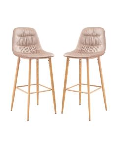 Harper Beige Velvet Bar Stools In Pair