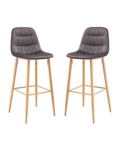 Harper Grey Velvet Bar Stools In Pair