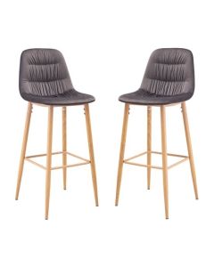 Harper Grey Velvet Bar Stools In Pair