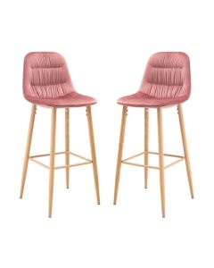 Harper Vintage Pink Velvet Bar Stools In Pair