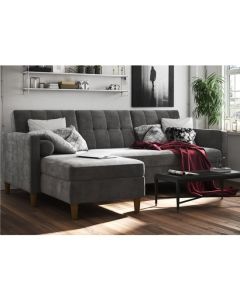 Hartford Sectional Fabric Storage Chaise Sofa Bed In Grey