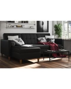 Hartford Sectional Faux Leather Storage Chaise Sofa Bed In Black