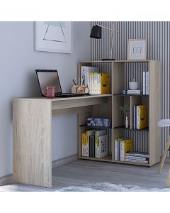 Harvard Corner Wooden Computer Desk With Bookcase In Washed Oak