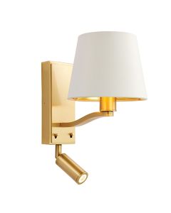 Harvey 1 Light White Shade Wall Light And Spotlight In Brushed Gold