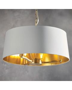 Harvey Round White Shade Ceiling Pendant Light In Brushed Gold