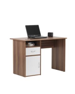 Hastings Wooden Computer Desk In Walnut And White With 1 Door