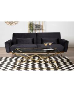 Hatton Velvet Upholstered Sofa Bed In Black With Metallic Gold Legs